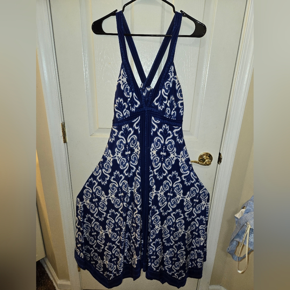 INC International Concepts Navy and White Maxi Dress